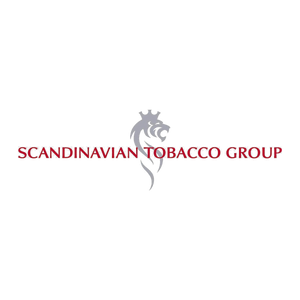 Scandinavian Tobacco Group Logo mit gekröntem Löwen und rotem Schriftzug