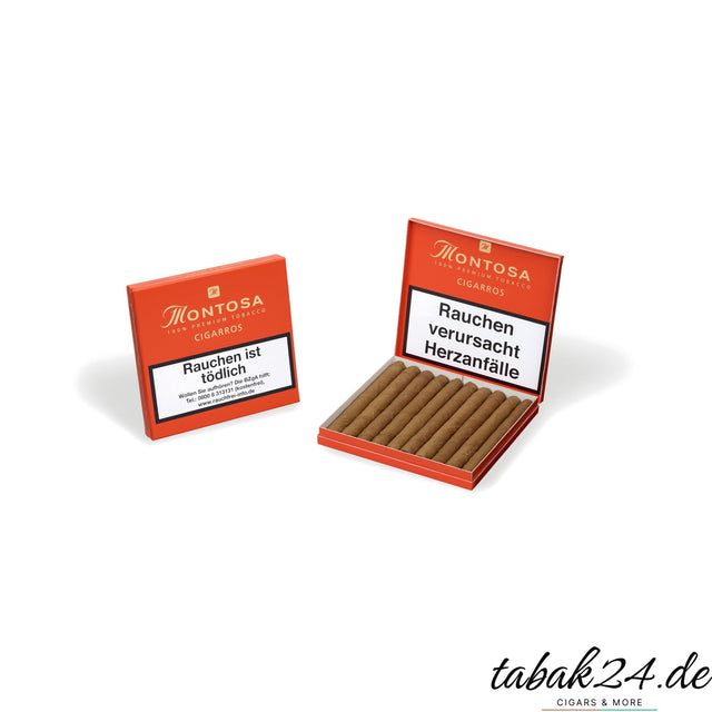 Montosa Cigarros Packung geschlossen und geöffnet mit sichtbaren Cigarros