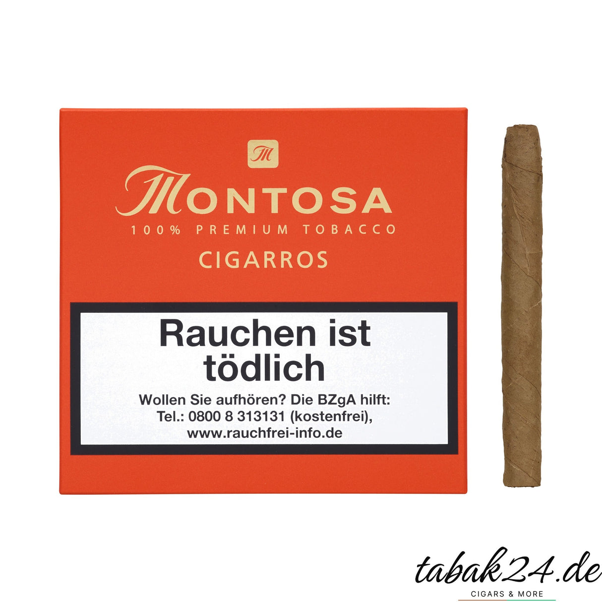 Montosa Cigarros Packung mit einzelnem Cigarro im Detail