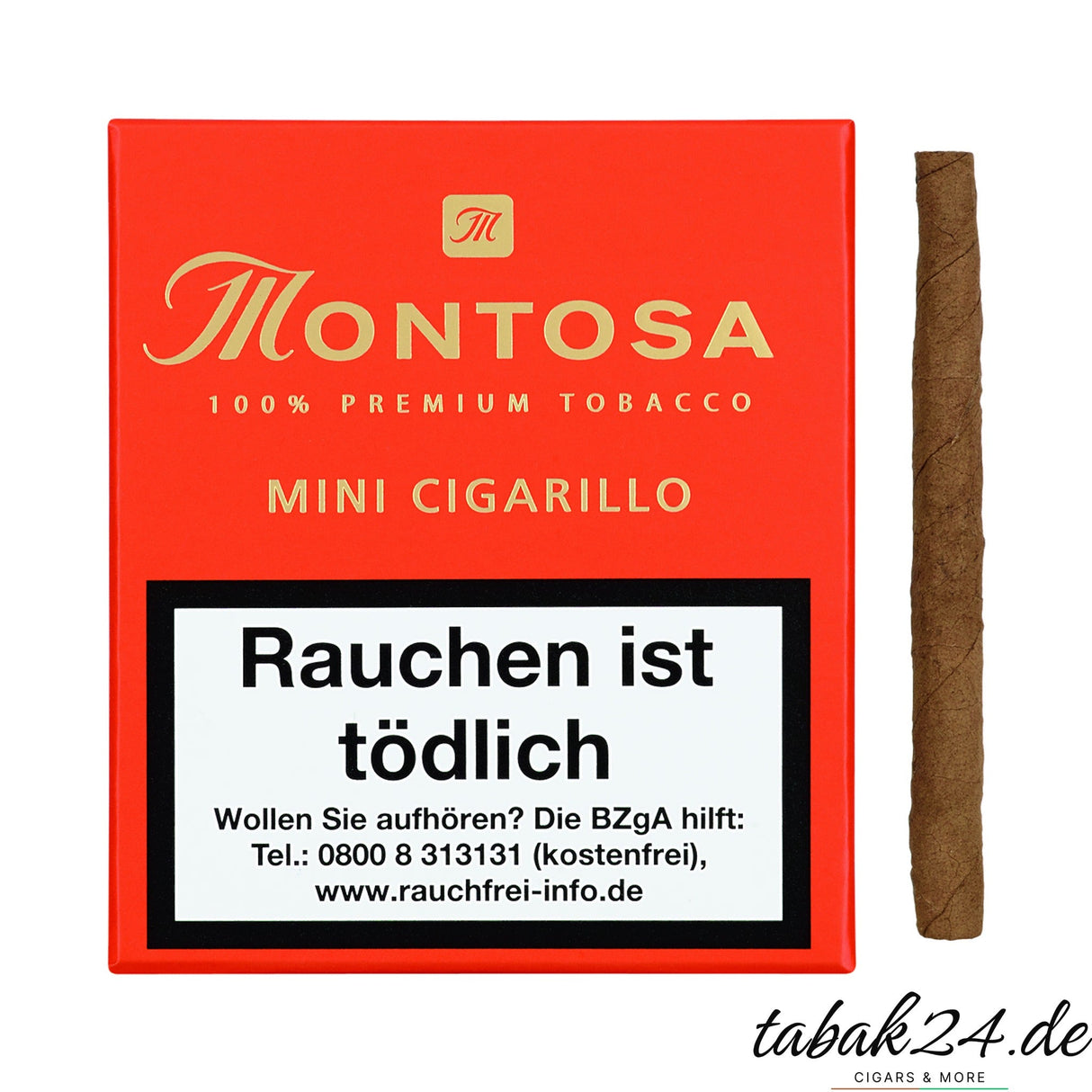 Montosa Mini Cigarillo geöffnete Packung mit Zigarillos, Nahaufnahme