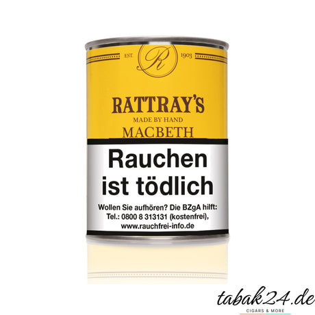 Rattray’s Macbeth Pfeifentabak abgebildet in der runden 100-g-Dose