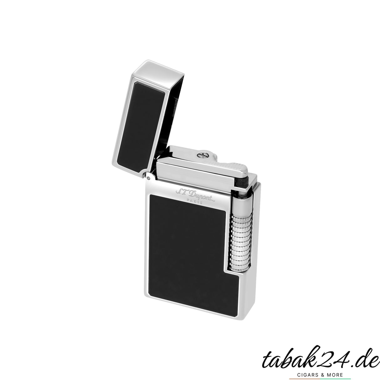 S.T. Dupont Le Grand C23010N Schwarz Palladium – Schrägansicht mit S.T. Dupont Paris Gravur