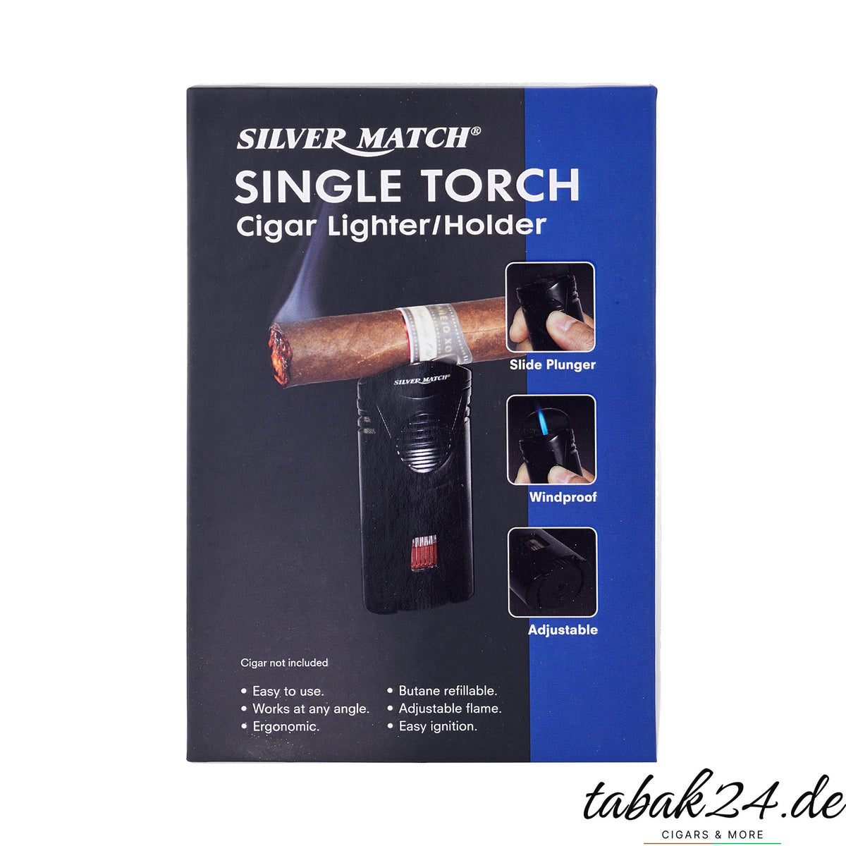 Silver Match Jet Zigarrenfeuerzeug schwarz – Verpackung Single Torch Cigar Lighter