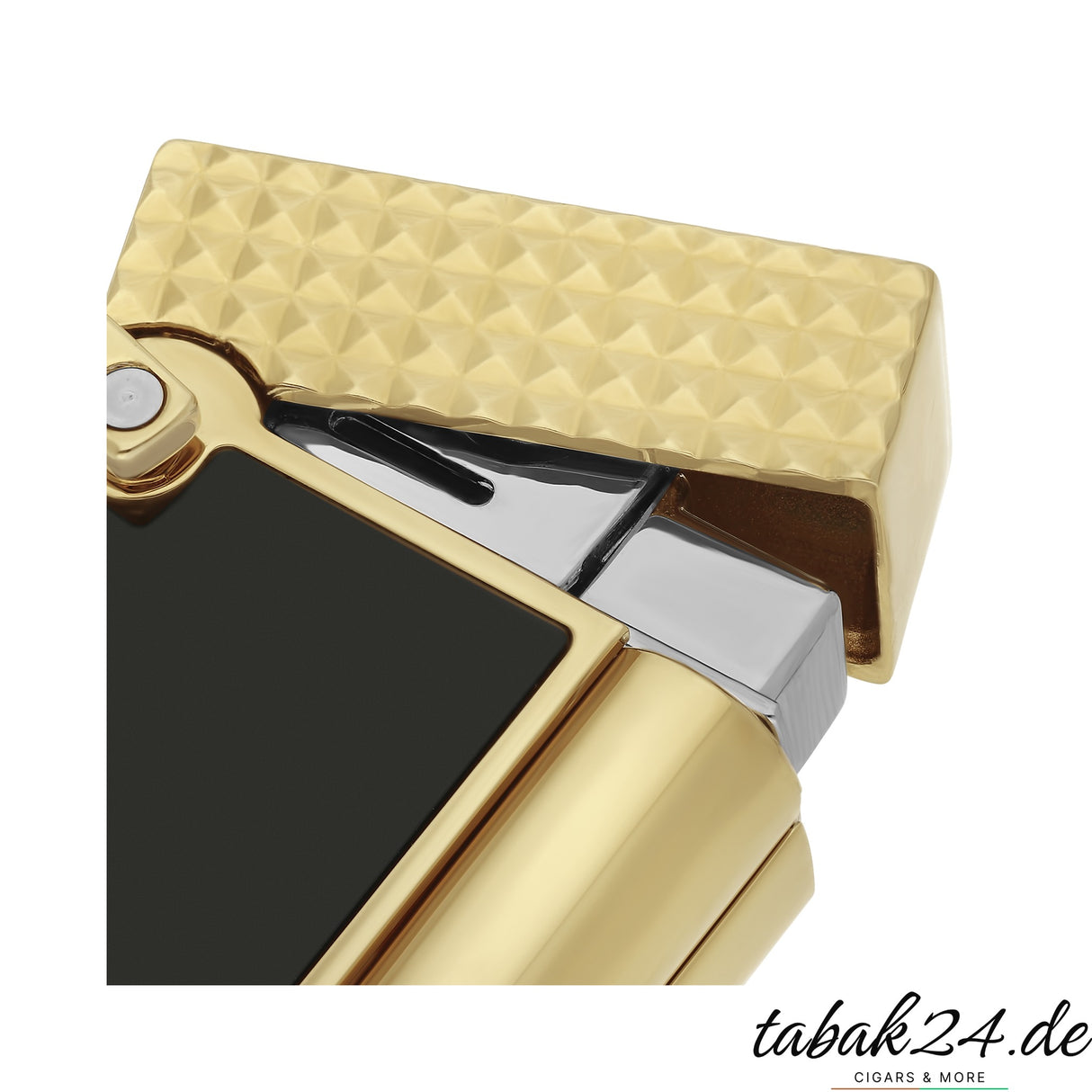 S.T. Dupont Feuerzeug-Halskette Schwarz Lack / Gold – Guilloché-Musterdetail