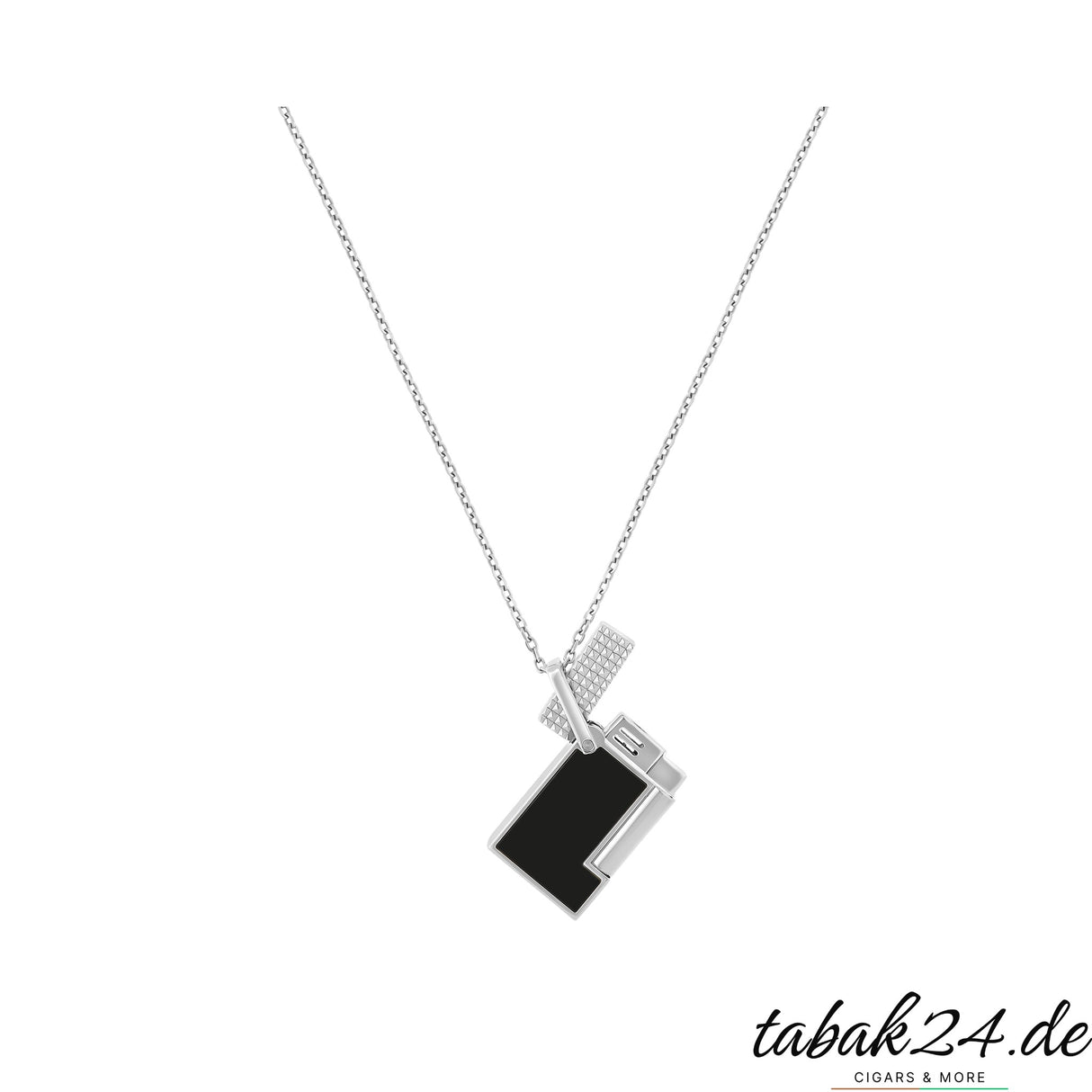 S.T. Dupont Feuerzeug-Halskette Schwarz Lack / Silber – Anhänger an Kette