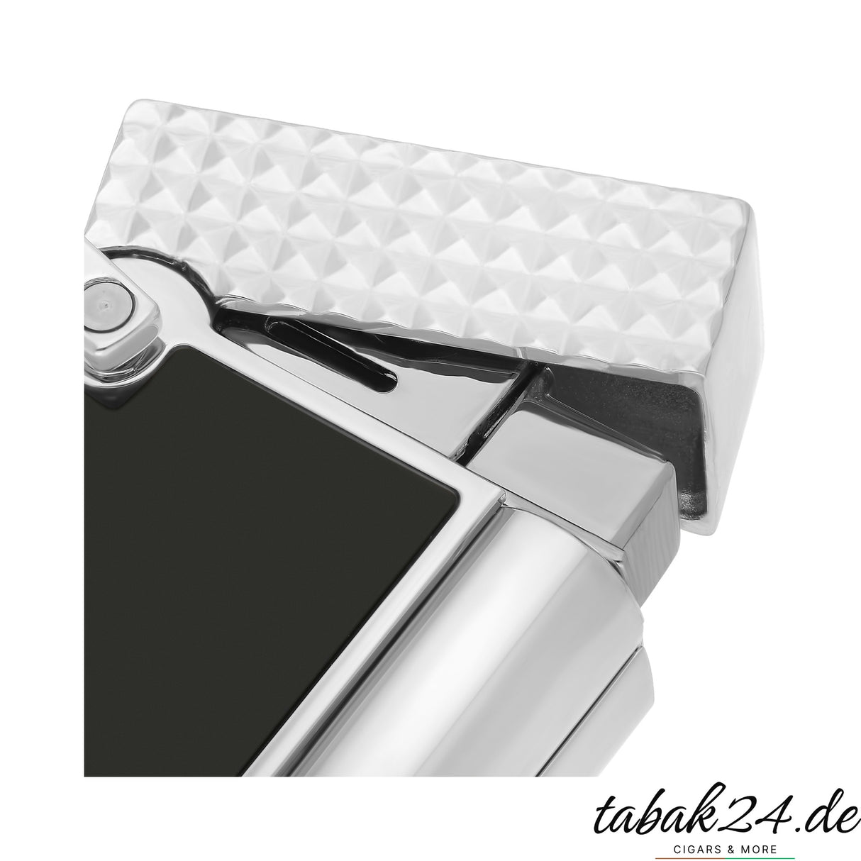 S.T. Dupont Feuerzeug-Halskette Schwarz Lack / Silber – Guilloché-Musterdetail