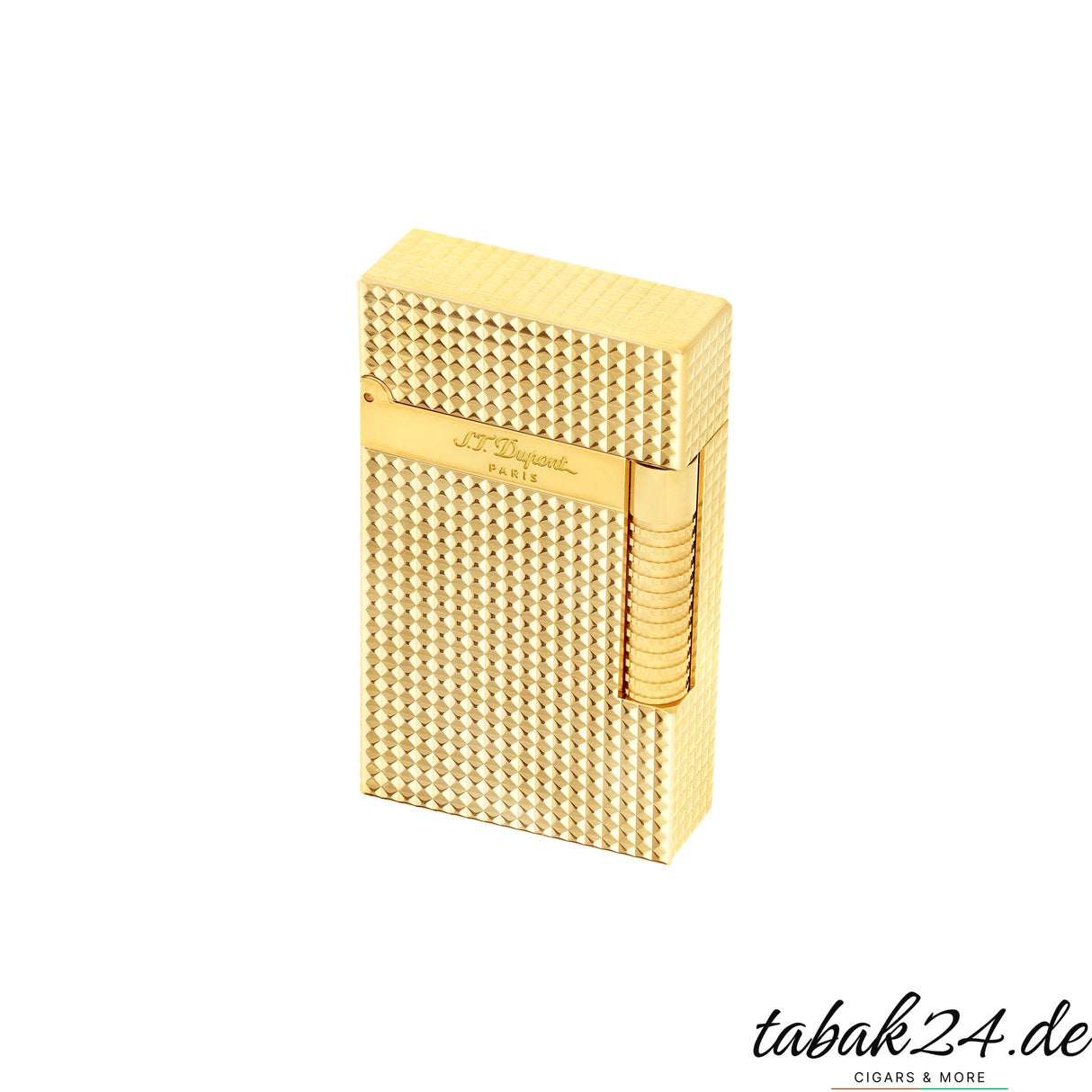 S.T. Dupont Le Grand C23009N Diamond Head Gelbgold – Schrägansicht mit S.T. Dupont Paris Gravur
