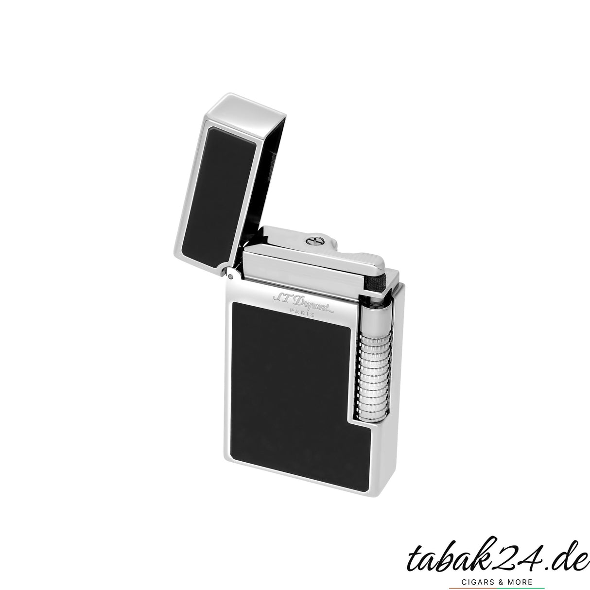 S.T. Dupont Le Grand C23010N Schwarz Lackiert Palladium – Schrägansicht mit S.T. Dupont Paris Gravur