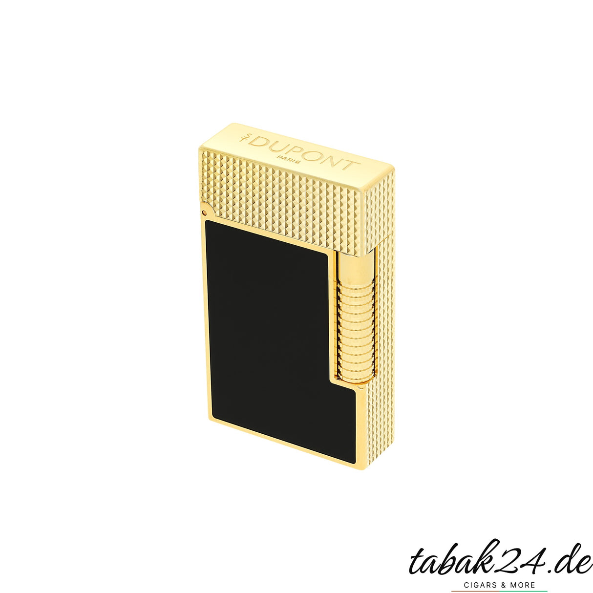 S.T. Dupont Le Grand C23790CL Schwarz Guilloche Gelbgold – Schrägansicht mit S.T. Dupont Paris Gravur