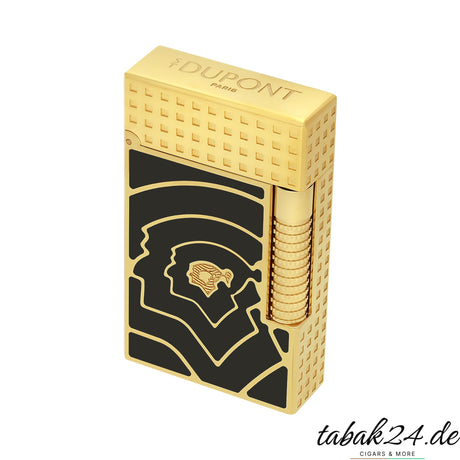 S.T. Dupont Le Grand Cohiba 60 Feuerzeug – Schrägansicht in Gold mit schwarzem Lackdekor