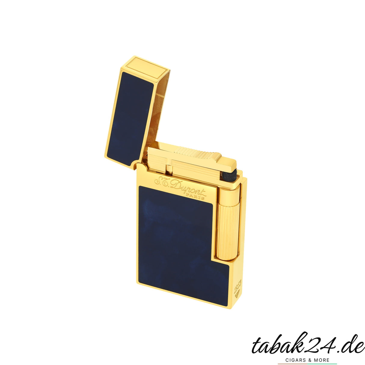 S.T. Dupont Ligne 2 Atelier Feuerzeug Dunkelblau Gold – geöffnet