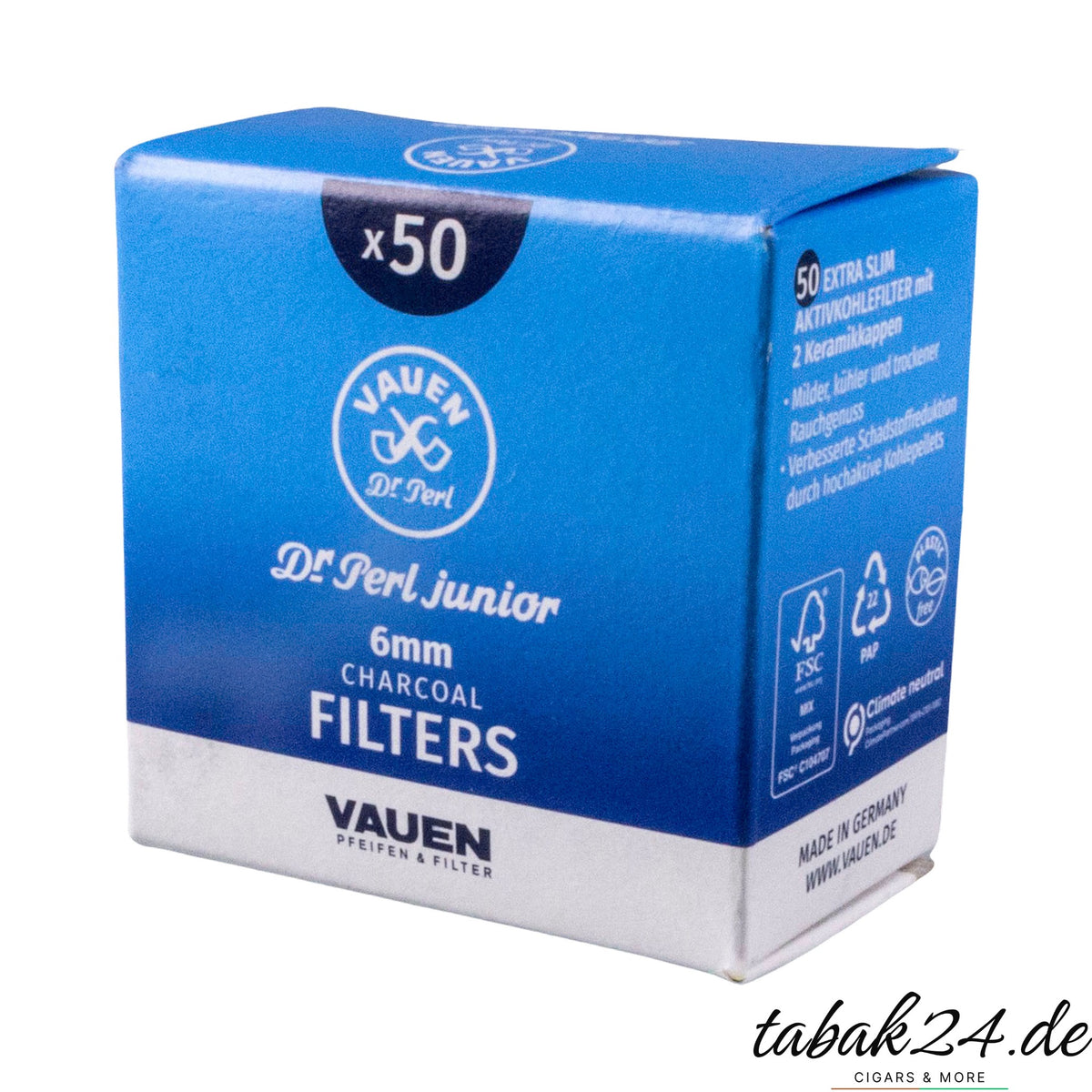 Vauen Dr Perl Junior Aktivkohle-Filter 6 mm Slim Schachtel mit 50 Filtern
