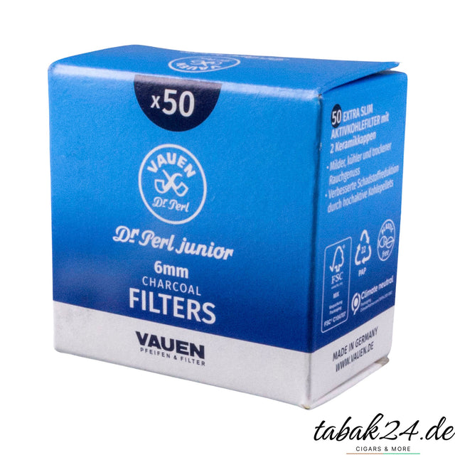 Vauen Dr Perl Junior Aktivkohle-Filter 6 mm Slim Schachtel mit 50 Filtern