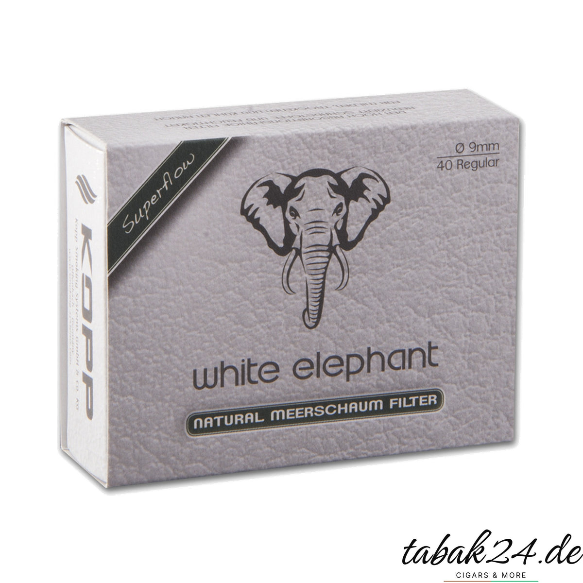 White Elephant Superflow Meerschaum-Pfeifenfilter 9 mm, 40 Stück Packung