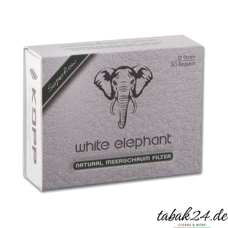 White Elephant Superflow Meerschaum-Pfeifenfilter 9 mm, 40 Stück Packung