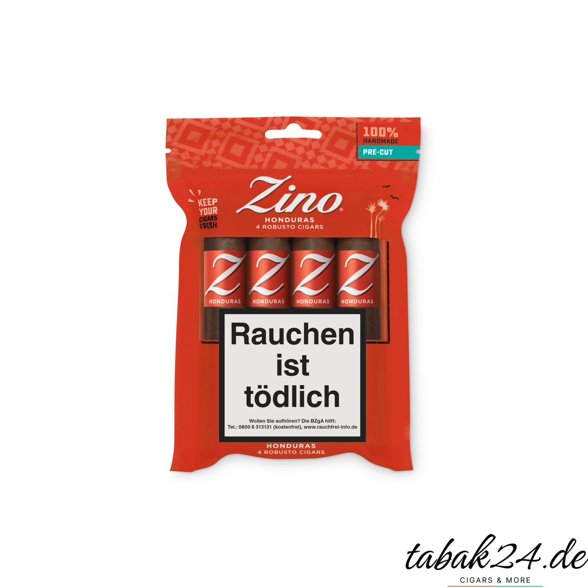 Zino Honduras Robusto – 4er Freshpack (Pre-Cut) Frontansicht