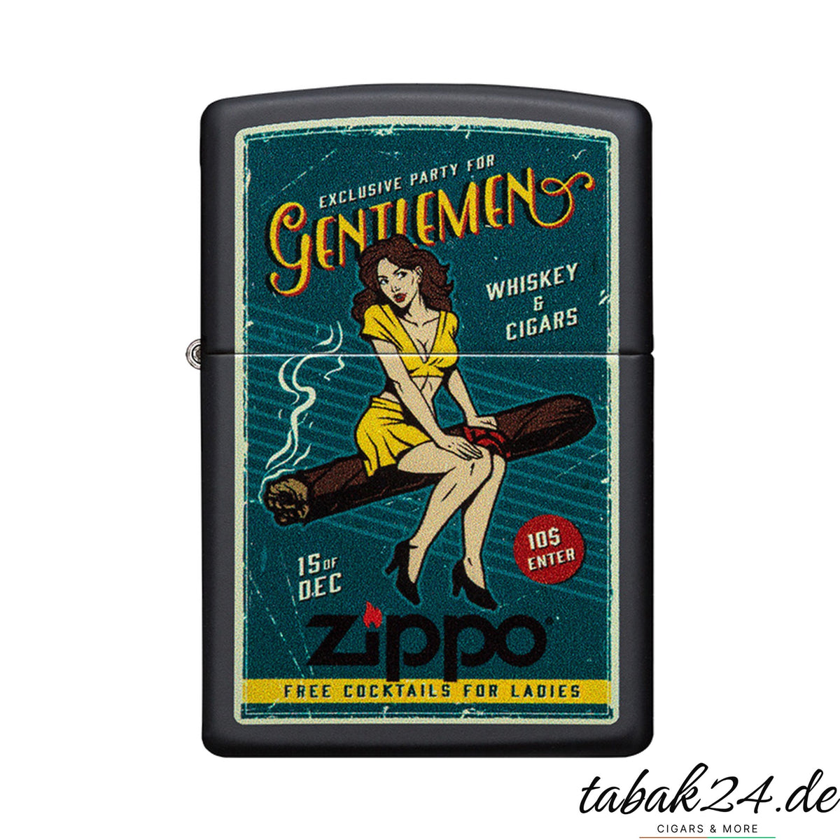 Zippo Cigar Girl – Sturmfeuerzeug Schwarz matt mit Vintage-Zigarrenmotiv