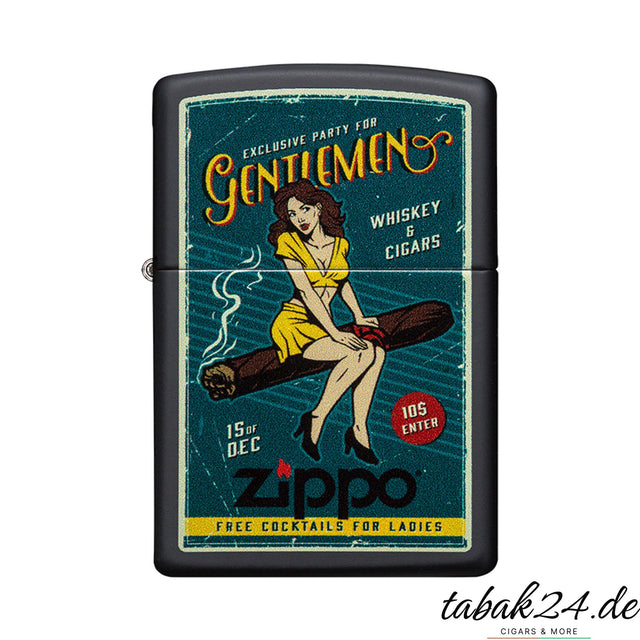 Zippo Cigar Girl – Sturmfeuerzeug Schwarz matt mit Vintage-Zigarrenmotiv