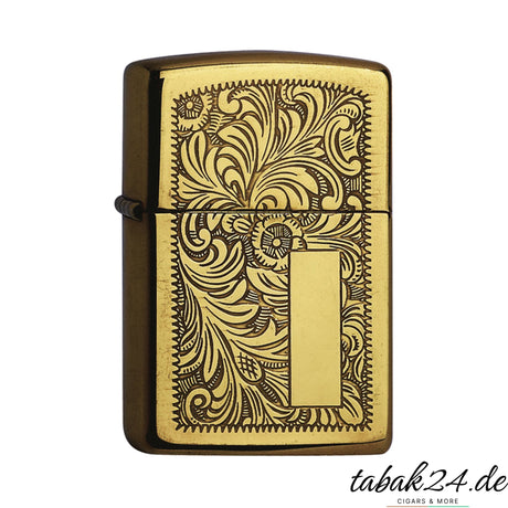 Zippo Venetian Feuerzeug Messing poliert – Sturmfeuerzeug mit Rankenmuster in Gold