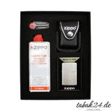 Zippo Geschenkset Chrom gebürstet – Geschenkbox mit Feuerzeug, Ledertasche und Benzin