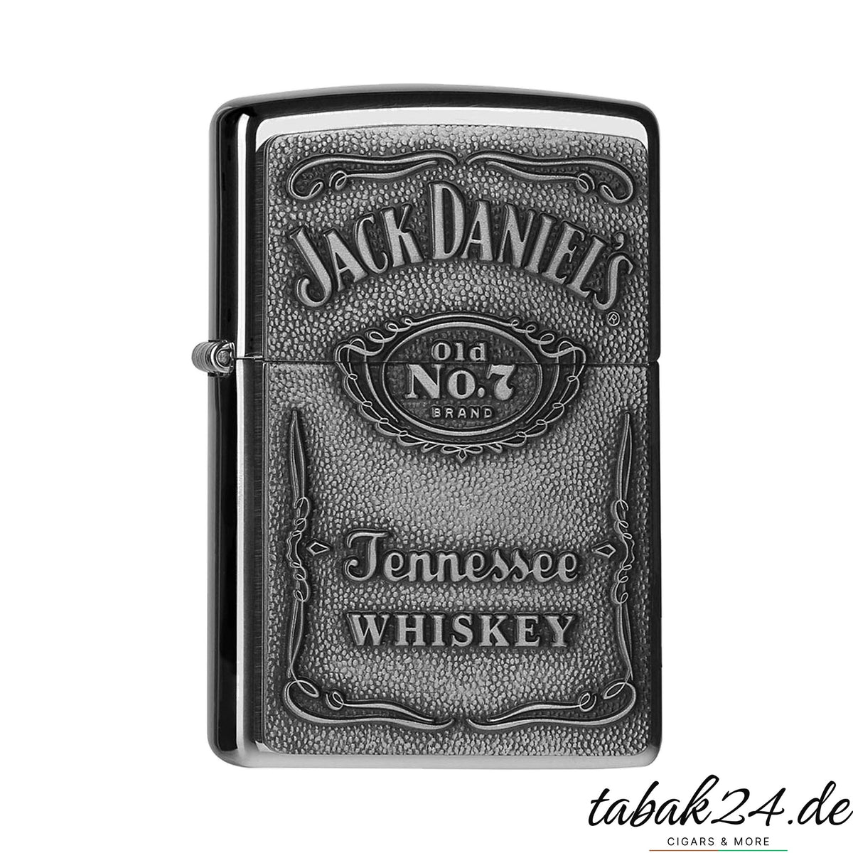 Zippo Jack Daniel's No. 7 Emblem – Sturmfeuerzeug Chrom poliert mit aufgesetztem Emblem