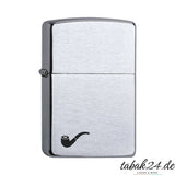 Zippo Pfeifenfeuerzeug Chrom gebürstet – Vorderansicht mit Pfeifensymbol