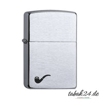 Zippo Pfeifenfeuerzeug Chrom gebürstet – Vorderansicht mit Pfeifensymbol
