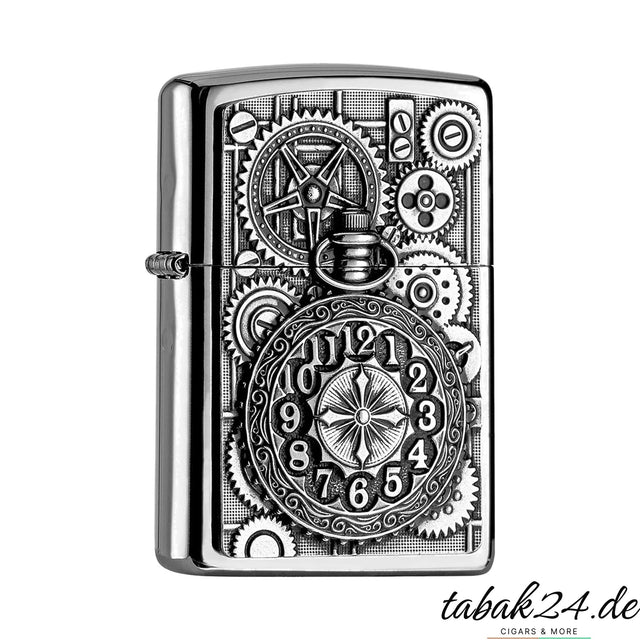Zippo Pocket Watch – Sturmfeuerzeug Chrom poliert mit Taschenuhr-Emblem