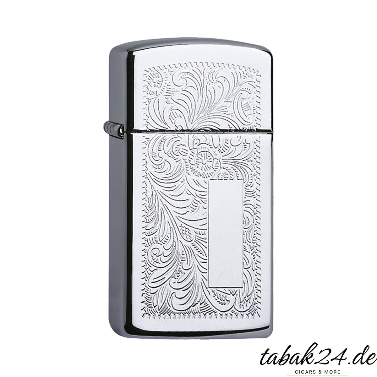 Zippo Slim Venetian – schmales Sturmfeuerzeug Chrom poliert mit Ornamentgravur